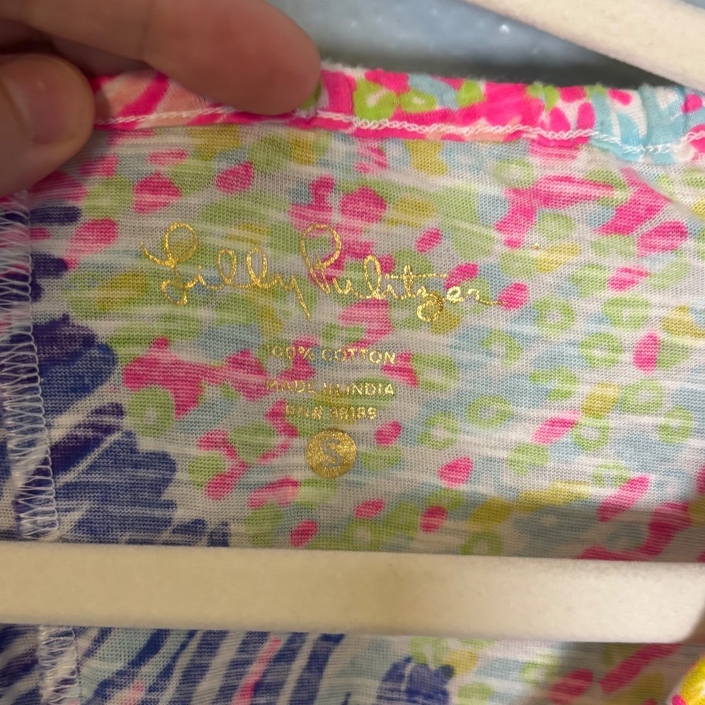 Lilly Pulitzer Alia Storm of the Seas Shell Elastic Scoop Neck Fringed Top Small - Picture 3 of 6